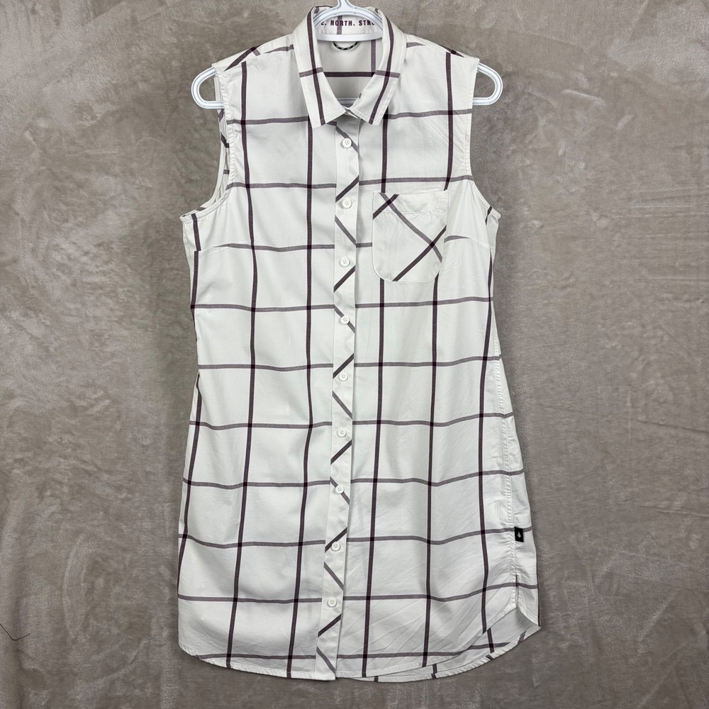 Woods Sleeveless Plaid Button Down Shirt Dress White Purple L Beach Preppy